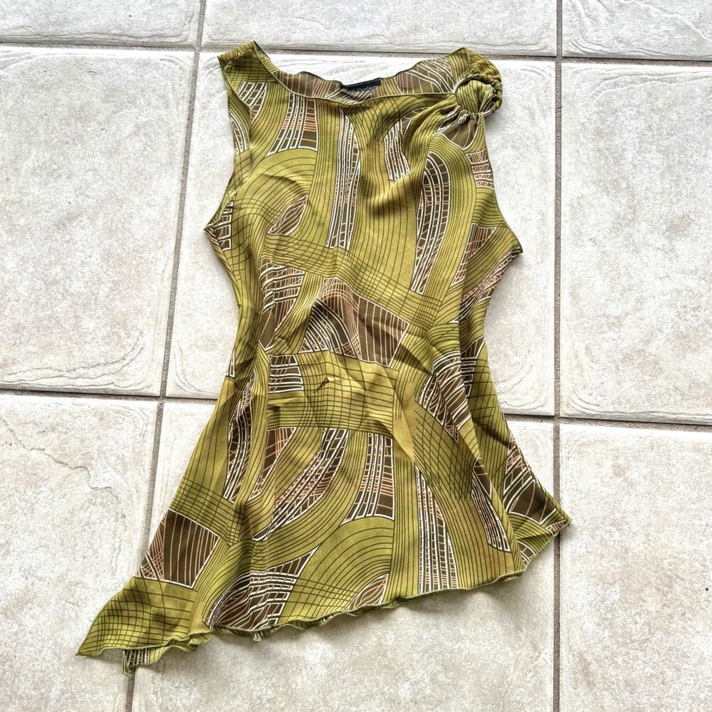 Vintage Jamie Nicole Green Geometric Asymmetric hem One Shoulder draped Top